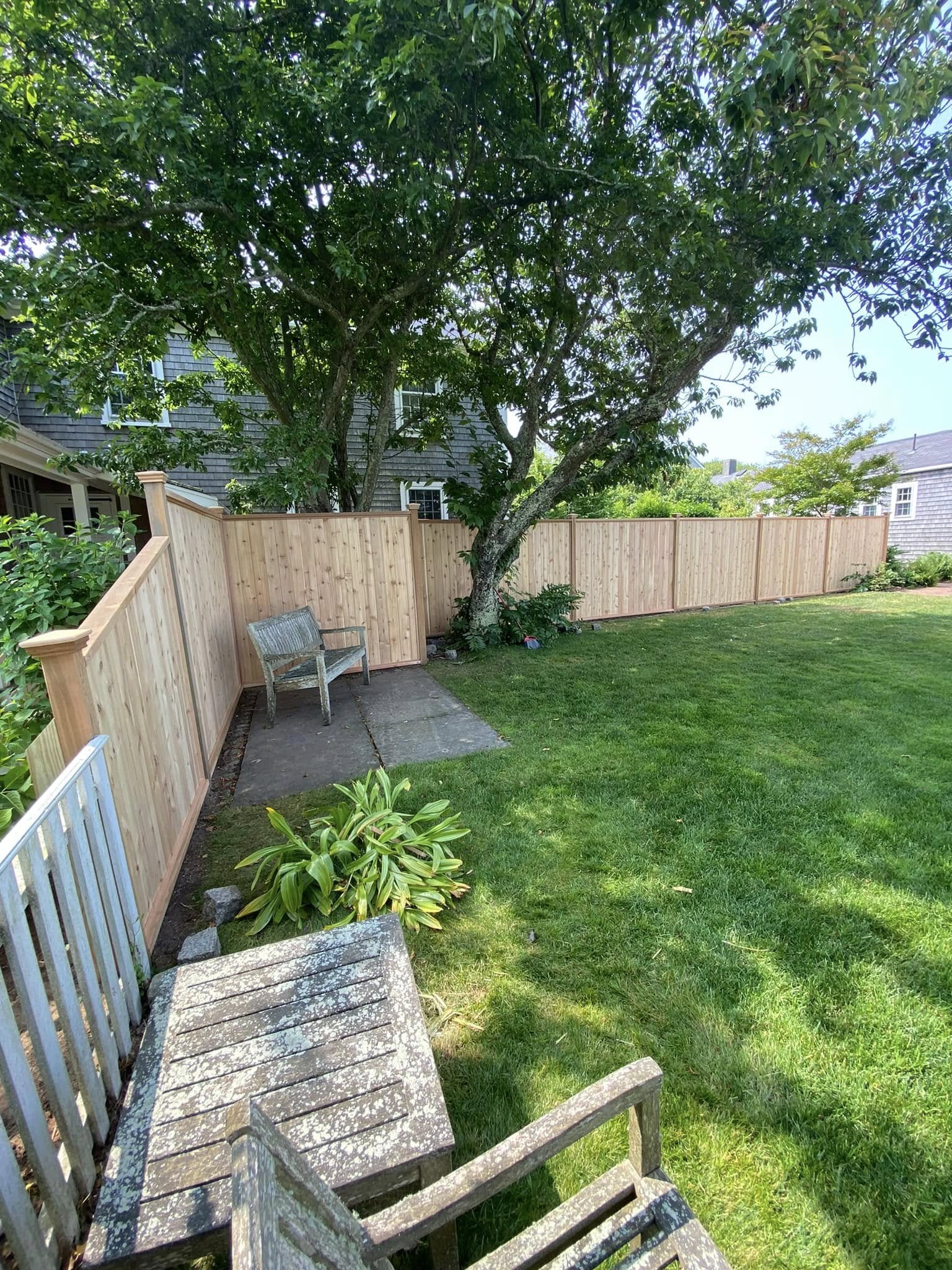 Privacy fence and landscaping on Nantucket property